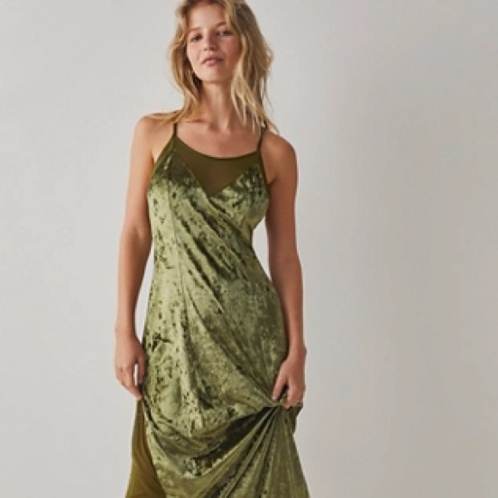Free People Look Your Best  Velvet Maxi Slip Dress, Size SMALL